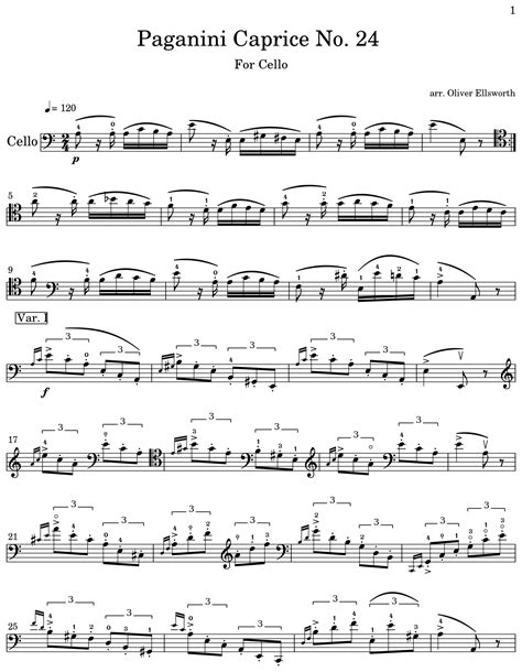 Paganini Caprice No 24 Sheet Music For Cello