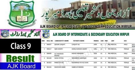 Ajk Bise Online Result Mirpur Board 9th Class 2022 Search By Name
