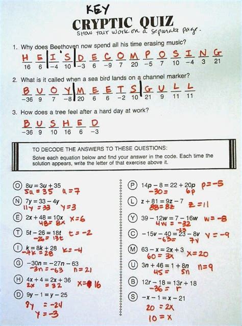 Cryptic Quiz Worksheets