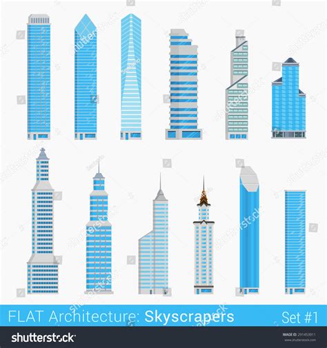 Flat Style Modern Buildings Skyscrapers Set Stock Vector Royalty Free