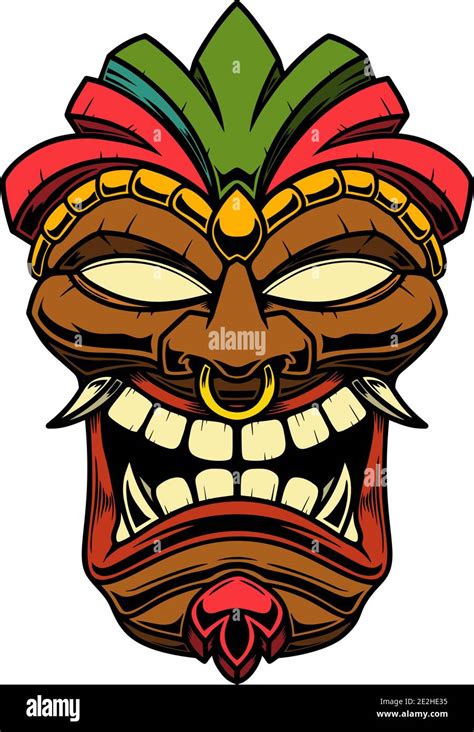 Ilustración De La Máscara De Madera Tribal Tiki Elemento De Diseño Para Logo Emblema Cartel