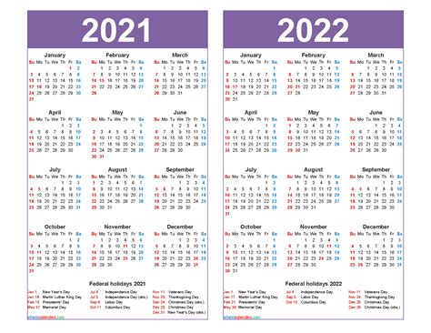 2021 And 2022 Calendar Printable Word Pdf