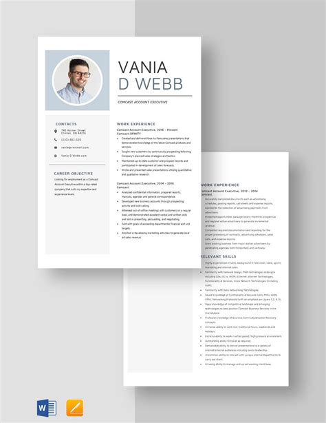 comcast account executive resume in pages word download