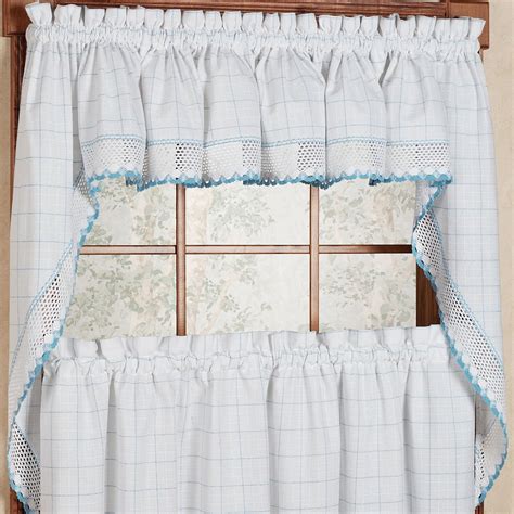 Adirondack Cotton Kitchen Window Curtains Whiteblue 38 Swag Pair