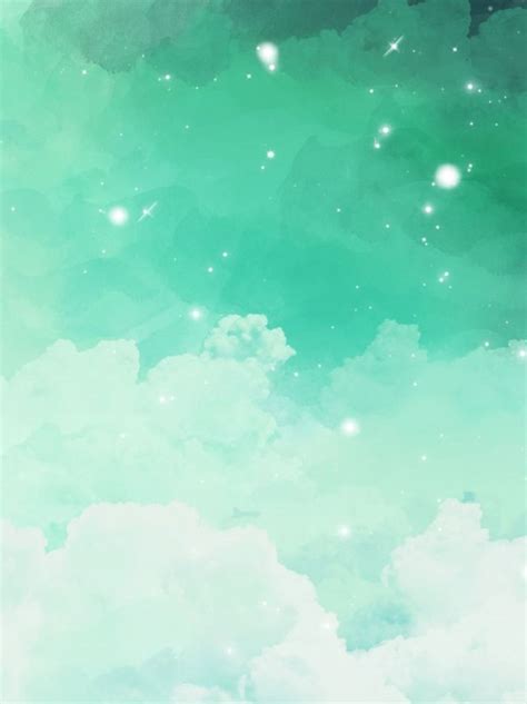 Pure Blue Green Gradient Clouds Watercolor Background Mint Green