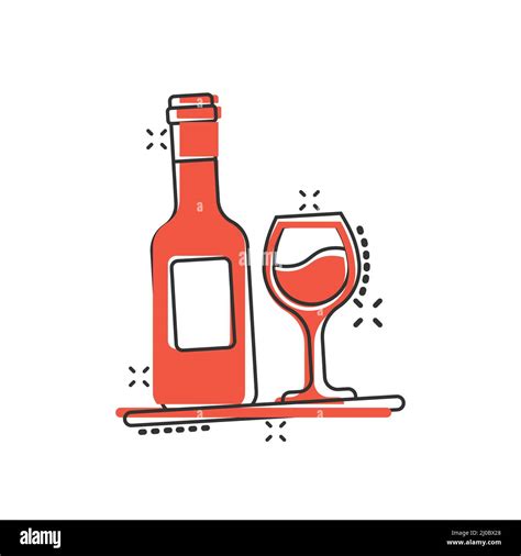 Wine Glass And Bottle Icon In Comic Style Champagne Beverage Cartoon