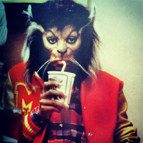 Michael Jackson In Werewolf Makeup Enjoying A Tasty Beverage