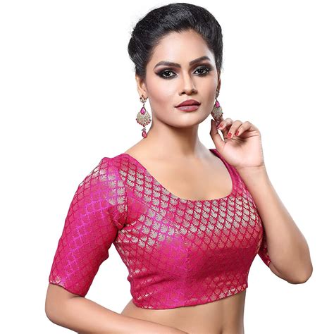 hot pink ready made saree blouse elbow length saree blouse etsy