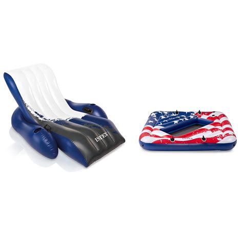 Intex Inflatable American Flag 2 Person Pool Float With Floating Lounger