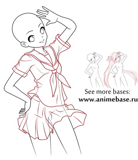 Anime Base Dress Girl In School Uniform Outline Easy Pose For Drawing