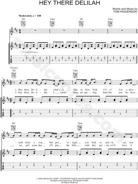 Hey There Delilah Guitar Chords Easy Sheet And Chords Collection