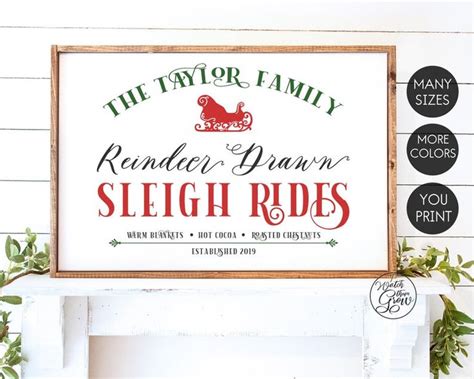 Personalized Sleigh Rides Sign Printable Custom Etsy Sleigh Ride Christmas Wall Art