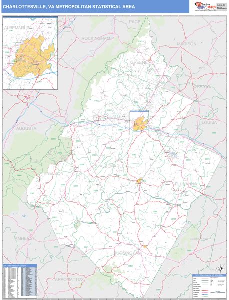 Charlottesville Va Metro Area Wall Map Basic Style By Marketmaps