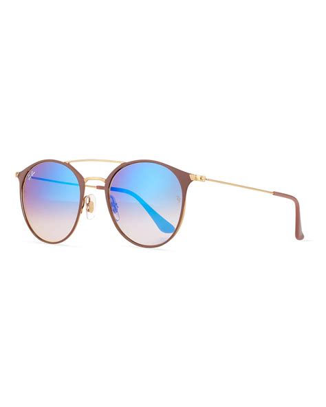 Lyst Ray Ban Mirrored Iridescent Round Double Bridge Flash Sunglasses In Blue