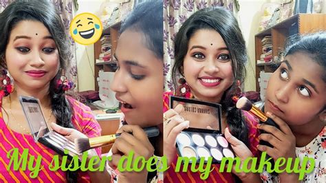 my 14 year old sister does my makeup💄😂 my sister does my makeup 😂 poushali mimi roy youtube