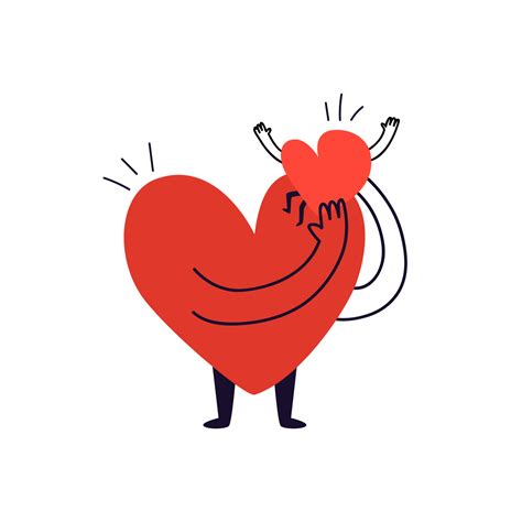 A Big Cartoon Heart Holds A Small Heart On Its Shoulder Valentines