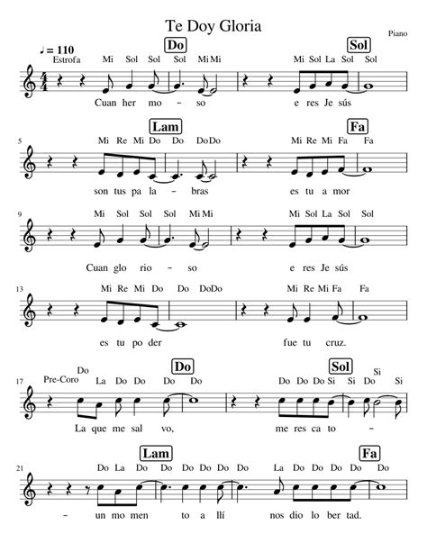 Te Doy Gloria Eandv Sheet Music For Piano Solo Download And Print