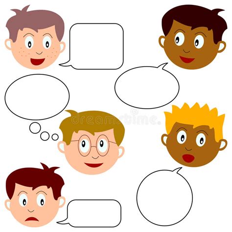 Boy Faces With Speech Bubbles Stock Vector Illustration Of Black Cute 10597334