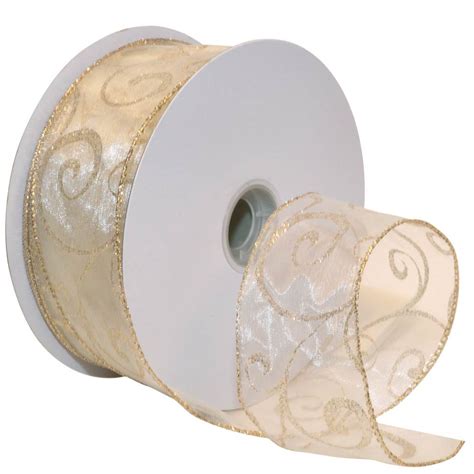 Closeout Wired Ribbon Swirls Wired Ribbon Ivorygold 74166050 004