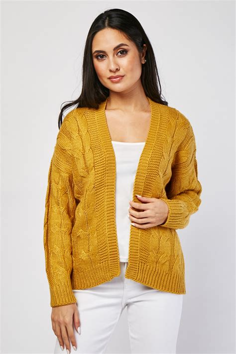 Chunky Cable Knit Cardigan Mustard Just 6