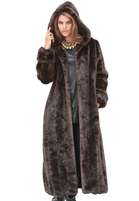 Vintage Long Brown Faux Fur Coat L Online Fashion Shopping