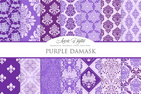 28 Purple Damask Patterns Seamless Digital Papers Bundle