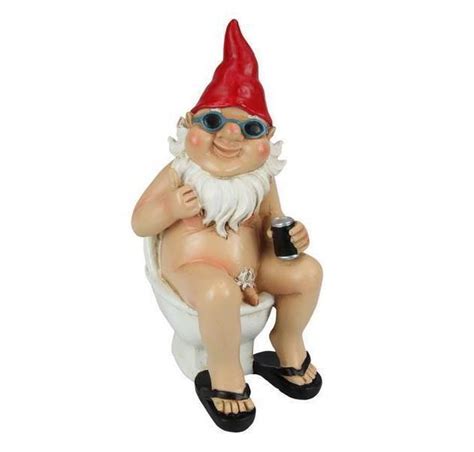 Garden Gnome Naked Nude Gnomes On Toilet Drinking Naughty Garden