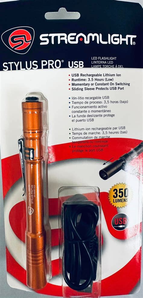 Streamlight 66147 Orange Stylus Pro Penlight Usb 120v Ac Flashlight 350