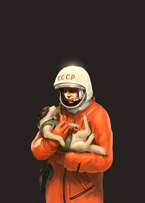 Cccp Yuri Gagarin Laika Poster Picture Metal Print Paint By