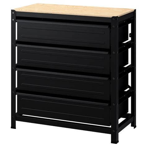 Bror Work Bench With Drawers Blackpine Plywood 85x40x89 Cm Ikea