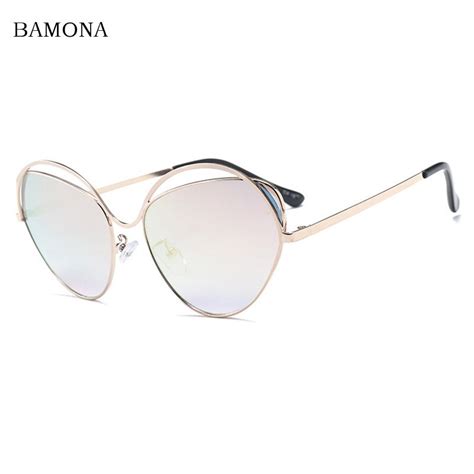 bamona women brand designer cat eye mirror sunglasses rose gold super star lady fashion sun