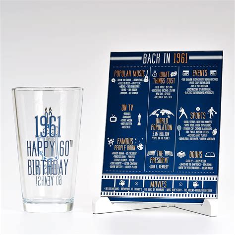 happy birthday stemless wine glass 15 oz and 1961 birthday year facts board set