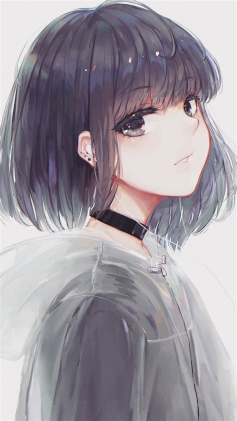 Download 1080x1920 Anime Girl Profile View Choker Short Hair Coat Wallpapers For Iphone 8