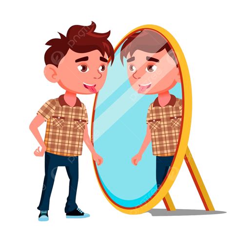 Mirror Reflection Vector Art Png Boy Shows Tongue In His Reflection In
