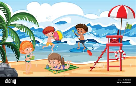 Kid Beach Drinking Stock Vector Images Alamy