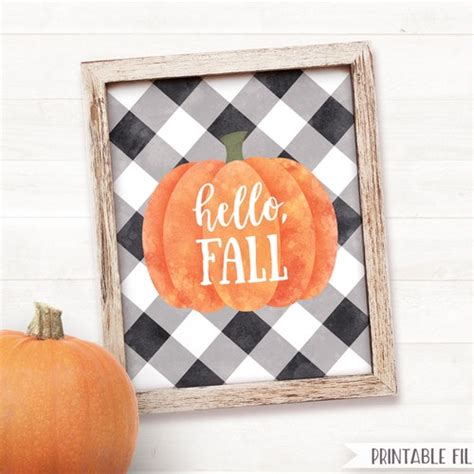 Printable Farmhouse Fall Decor Hello Fall Sign Pumpkin Etsy