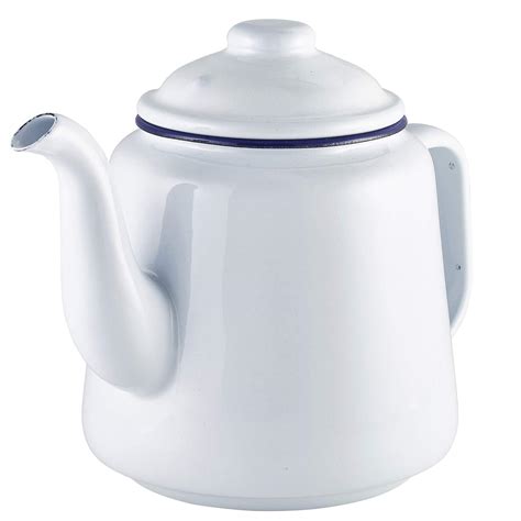 Enamel Teapot White With Blue Rim 5275oz 15ltr Rustic Teapot