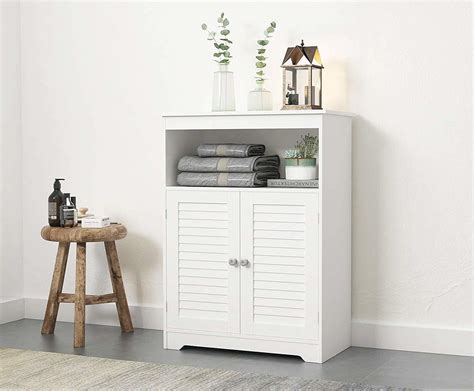 Home Furniture White Free Standing Bathroom Storage Cabinet With Double