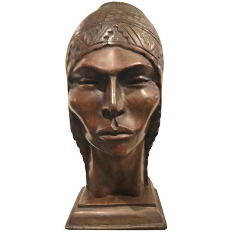 Xotic Indian Art Deco Sculpted Head In Wood By Silva At 1stdibs
