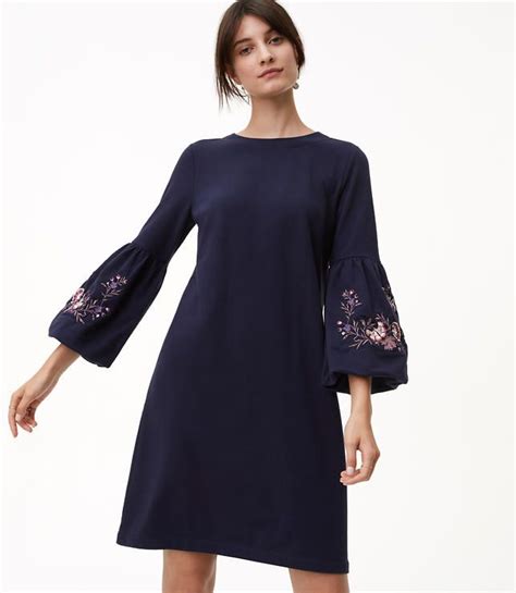 Primary Image Of Floral Embroidered Sweatshirt Dress Bell Sleeve