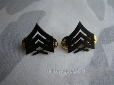 Pair Of Us Usmc Marine Corps Sergeant Rank Insignia Metal Badge Pin