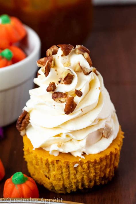 Whipped cream in a cup with a spoon. Mini Pumpkin Cheesecakes with Cream Cheese Whipped Cream ...