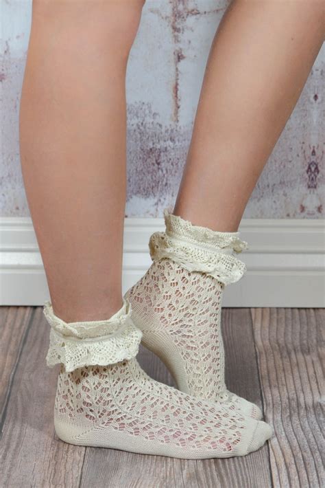 Ivory Ruffle Lace Anklet Sock Fashion Socks Lace Socks Frilly Socks