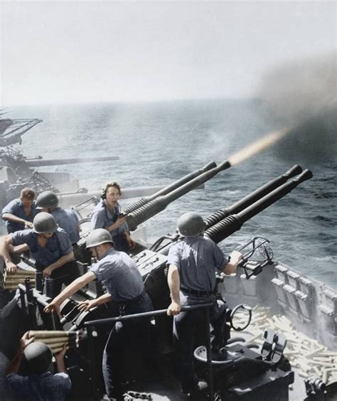 Us Navy Anti Aircraft Gunners In Action In The Pacific Uss Hornet