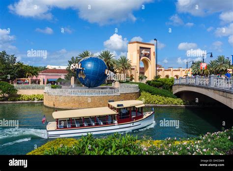 Boat On Lake In Front Of Globe At T Entrance To Universal Studios