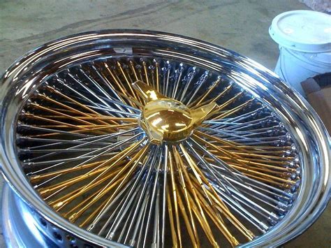 22x8 Std 150 Spokes Wire Wheels With Gold Fan Time Spokes And 3 Bar