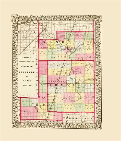 Old County Maps Kankee Iroquois And Ford Counties Illinois