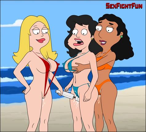 Rule 34 3girls American Dad Beach Between Labia Bikini Cameltoe Erect Nipples Francine Smith