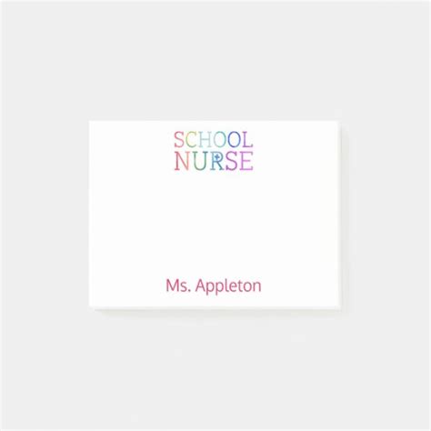 School Nurse Personalized Fun Colorful Typography Post It Notes