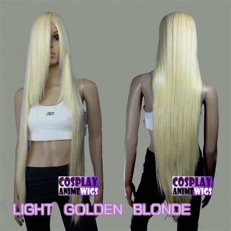 FREE SHIPPING Cm Light Golden Blonde Heat Styleable Long Cosplay Wigs Party Cosplays Heat
